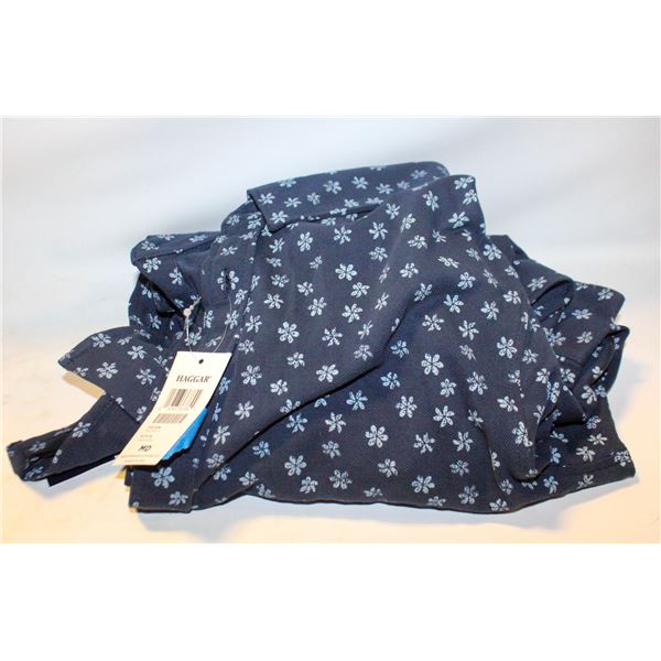 NEW HAGGAR MEDIUM NAVY DRESS SHIRT