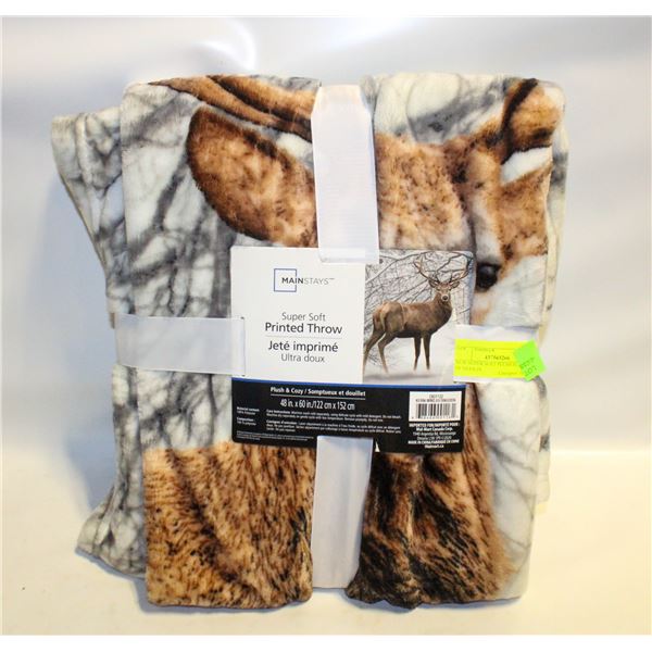 NEW SUPER SOFT PLUSH BLANKET OF DEER IN