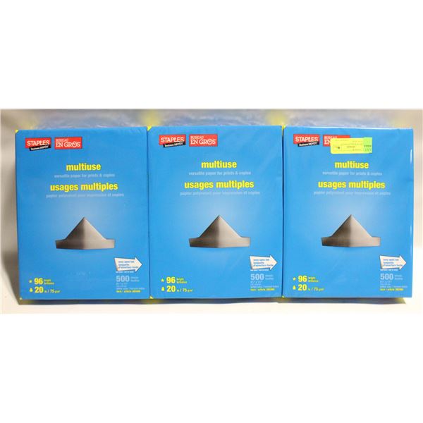 3 REAMS OF 8.5X11 STAPLES MULTIUSE 20LB