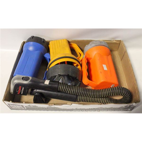 LOT OF 6V FLASHLIGHTS AND A SNAKE LIGHT