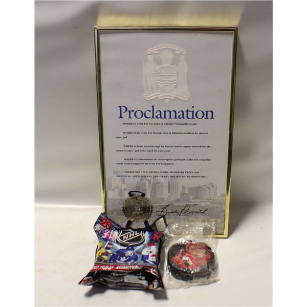 TERRY FOX PROCLAMATION FRAMED + 2 SEALED