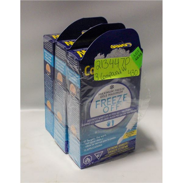 3 NEW COMPOUND W MAXIMUM FREEZE WART REMOVAL KITS