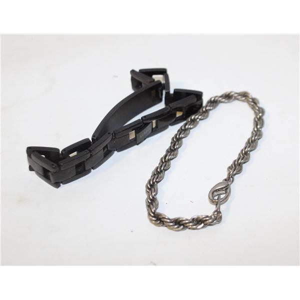 BC STEEL BLK PLUS SILVER TONE ROPE CHAIN