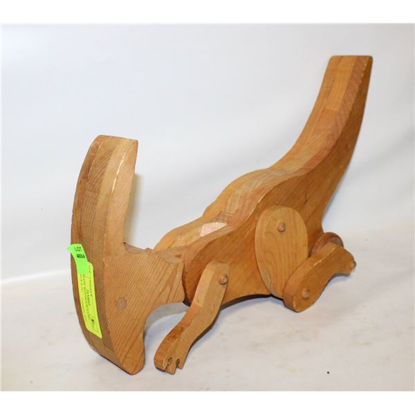 HANDMADE WOODEN ROLLING DINOSAUR H-16"