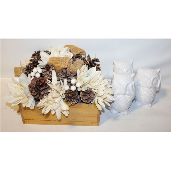 FLAT OF DECOR 3 PC OWL SET & RUSTIC