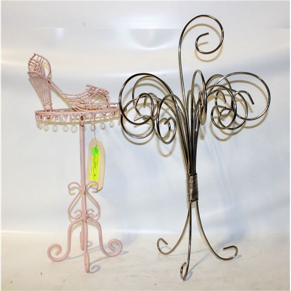 TWO METAL IRON JEWELRY DISPLAY STANDS