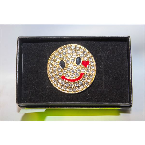 NEW HAPPY FACE BROOCH RHINESTONE