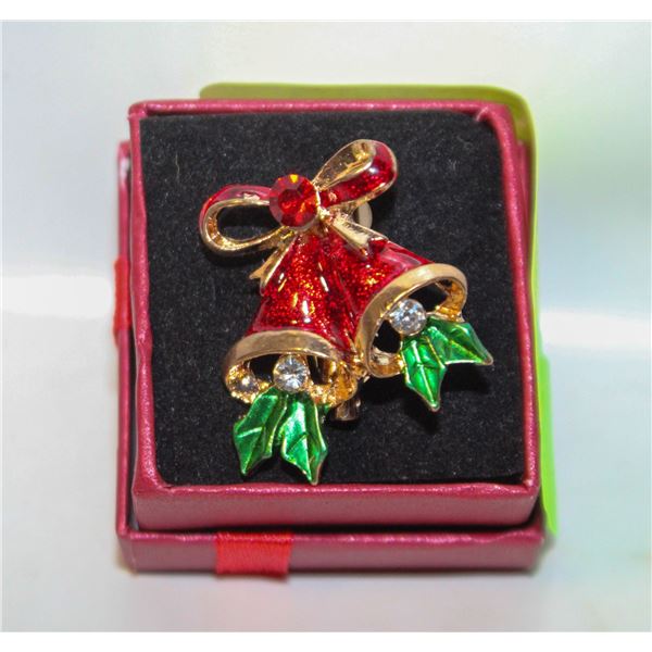 NEW CHRISTMAS BELL BROOCH RHINESTONE