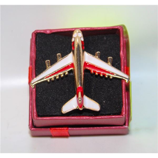 NEW ENAMEL AIRPLANE BROOCH RED AND WHITE