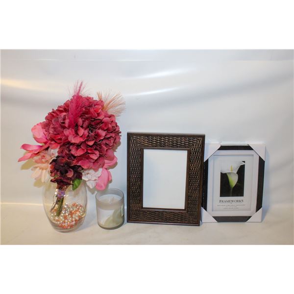 NEW VANILLA CREAM CANDLE, 2 5X7 FRAMES +