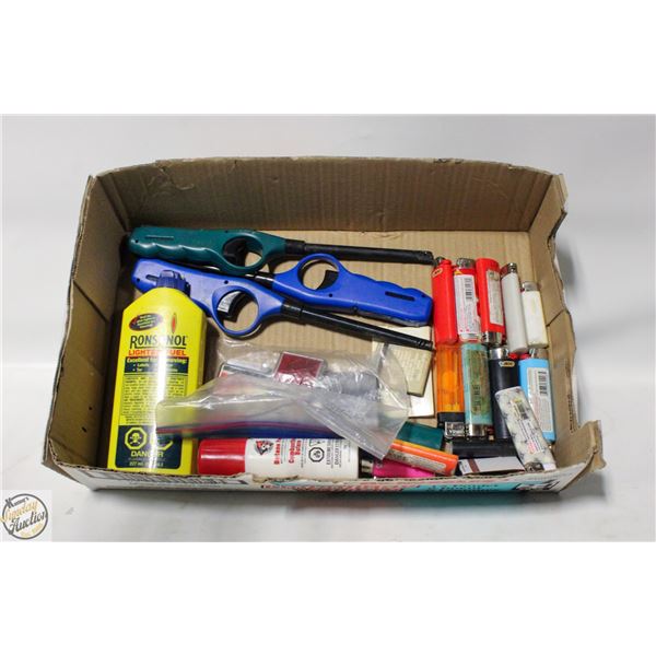FLAT OF LIGHTERS, BUTANE, LIGHTER FLUID