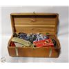Image 1 : WOODEN BOX OF SEWING SUPPLIES