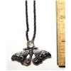 Image 1 : 18)  SILVER TONE MOTH PENDANT WITH ROCK
