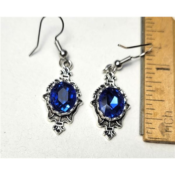 29)  SAPPHIRE BLUE CRYTAL DROP EARRINGS.