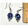 Image 1 : 29)  SAPPHIRE BLUE CRYTAL DROP EARRINGS.