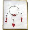 Image 1 : 6)  SET OF SLVER TONE WITH RED GLASS CRYSTAL