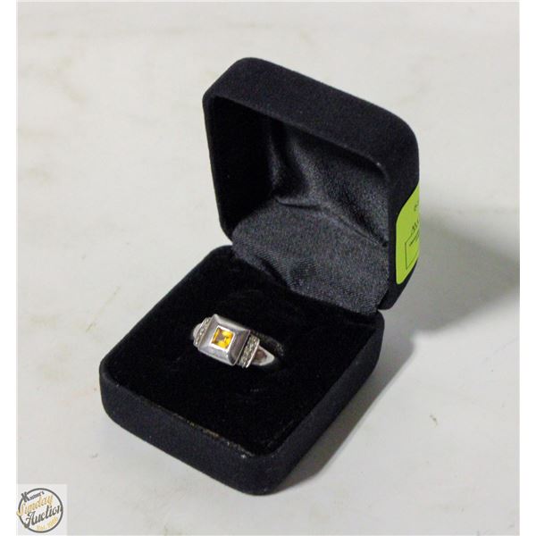 925 STER SILV RING WITH YELLOW STONE-6.52 GRAMS