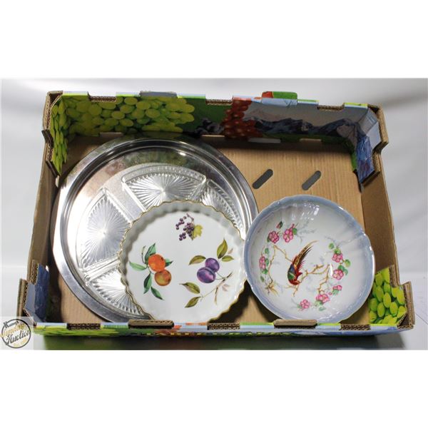 GERMAN BOWL /W BIRD, ROYAL WORCHESTER QUICHE