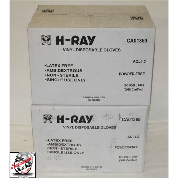 2 CASES OF H-RAY MEDIUM VINYL DISPOSABLE GLOVES