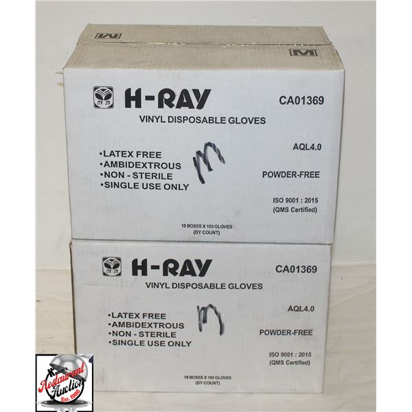 2 CASES OF H-RAY MEDIUM VINYL DISPOSABLE GLOVES