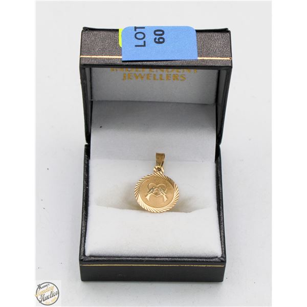 10K STAMPED GOLD "2 BIRDS IN HEART PENDANT" 1.1G
