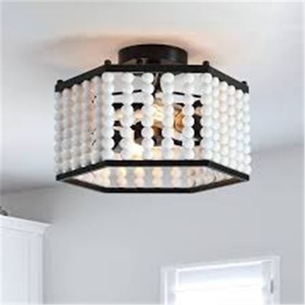 BRAND NEW TEWEI WOOD BEADED CHANDELIER 2 LIGHTS