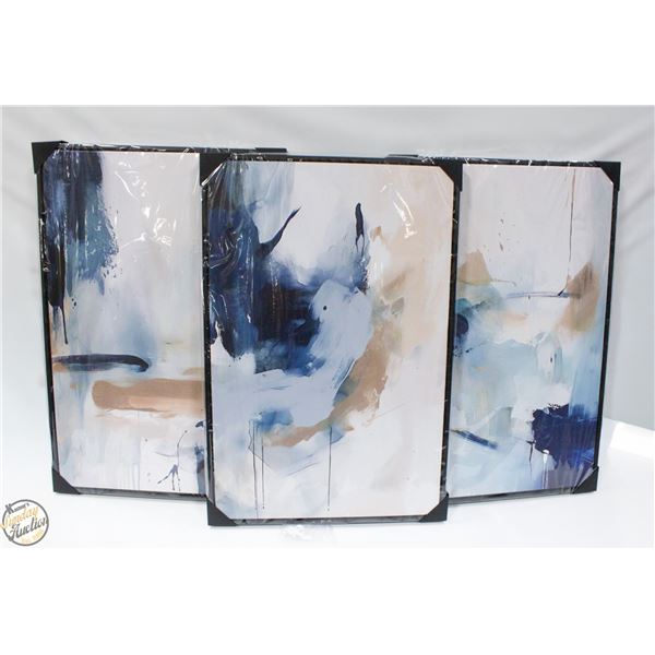 BRAND NEW ABSTRACT WALL ART 3PCS BLUE 40 X 60CM