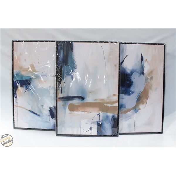 BRAND NEW ABSTRACT WALL ART 3PCS BLUE 40 X 60CM