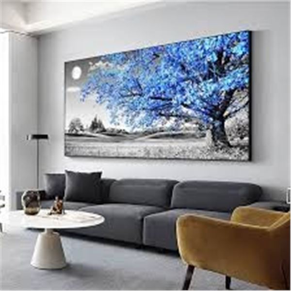 NEW WALL ART MODERN BLACK WHITE BLUE TREE