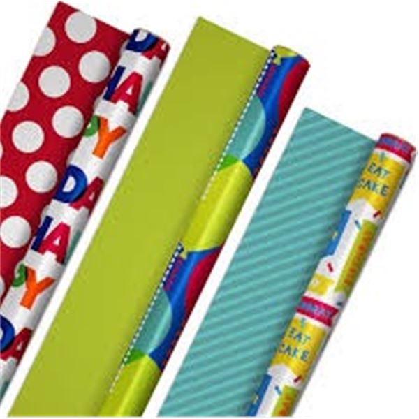 NEW W BOX HALLMARK REVERSIBLE 3PK WRAPPING PAPER