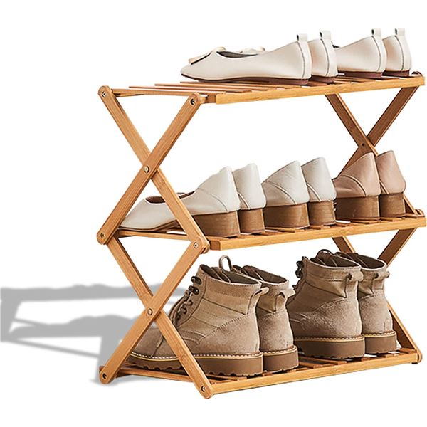 NEW 3 TIER FOLDABLE BAMBOO ORGANIZER SHOE RACK 20'