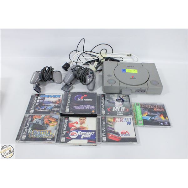SONY PLAYSTATION, 2 CONTROLLERS, CABLES