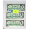 Image 1 : THREE 1967 CENTENNIAL CANADIAN DOLLAR BILLS