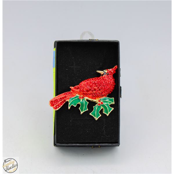 NEW VINTAGE STYLE RED ROBIN BROOCH FILLED