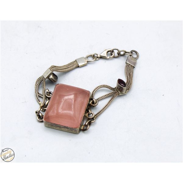 925 SILVER 22.8 GRAM ROSE QUARTZ BRACELET-ESTATE