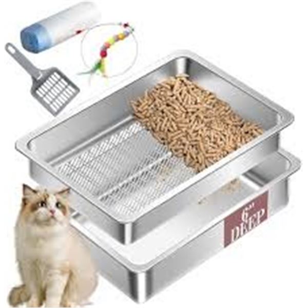 NEW W BOX STAINLESS STEEL SIFTING CAT LITTER BOX