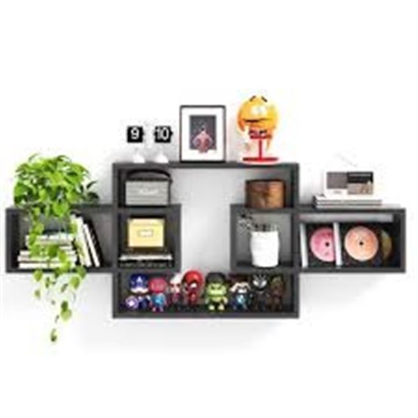 NEW BLACK WOODEN SQUARE FLOATING CUBE WALL SHELVE