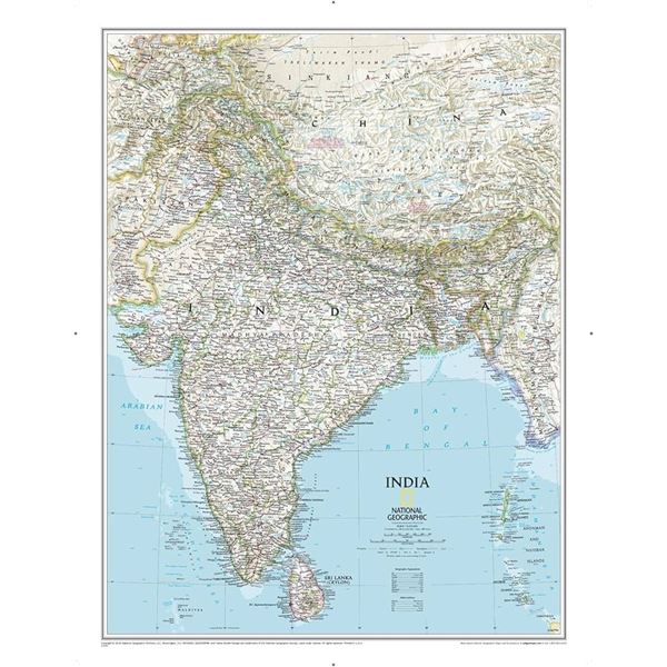 NEW NATIONAL GEOGRAPHIC INDIA WALL MAP 23.5X30.25"