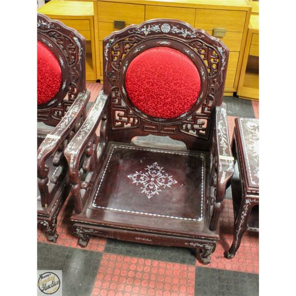 MOTHER OF PEARL INLAID HEAVILY LAQUERED MAHOGANY