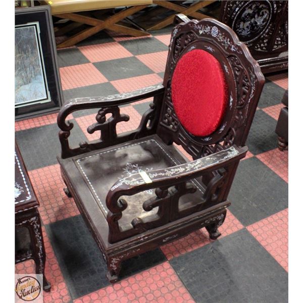 MOTHER OF PEARL INLAID HEAVILY LAQUERED MAHOGANY