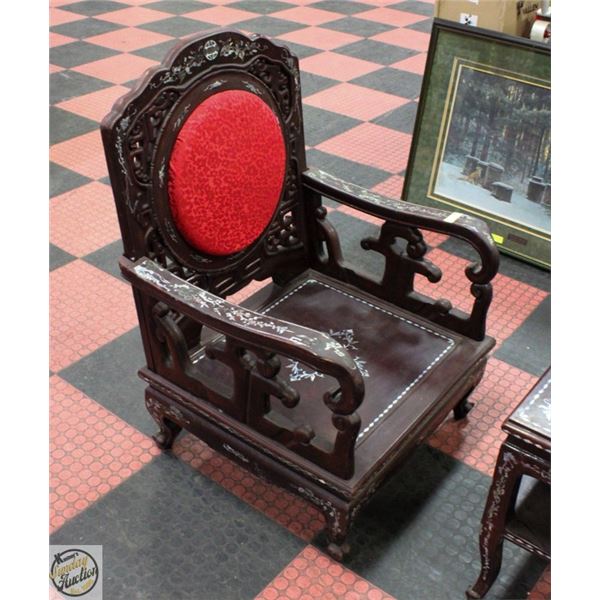 MOTHER OF PEARL INLAID HEAVILY LAQUERED MAHOGANY