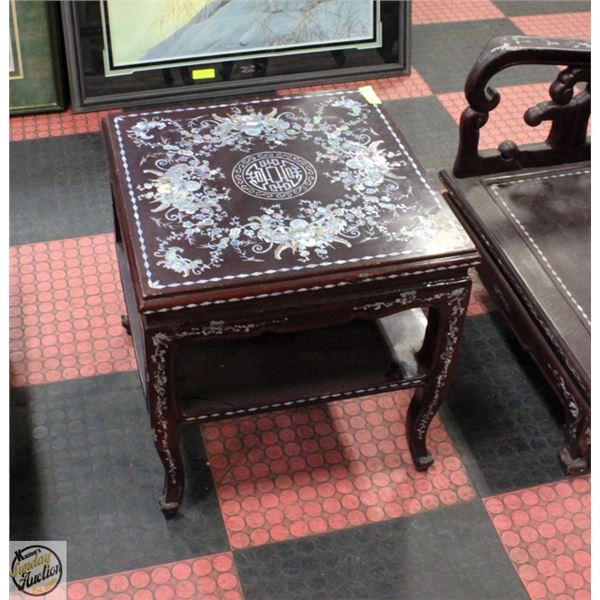 MOTHER OF PEARL INLAID HEAVILY LAQUERED MAHOGANY