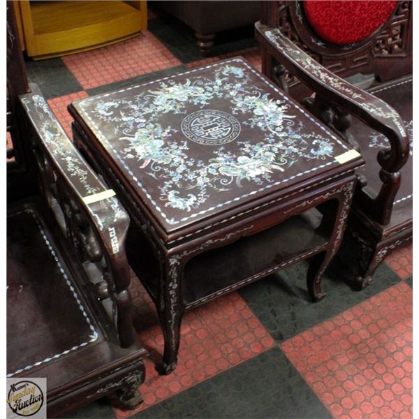 MOTHER OF PEARL INLAID HEAVILY LAQUERED MAHOGANY