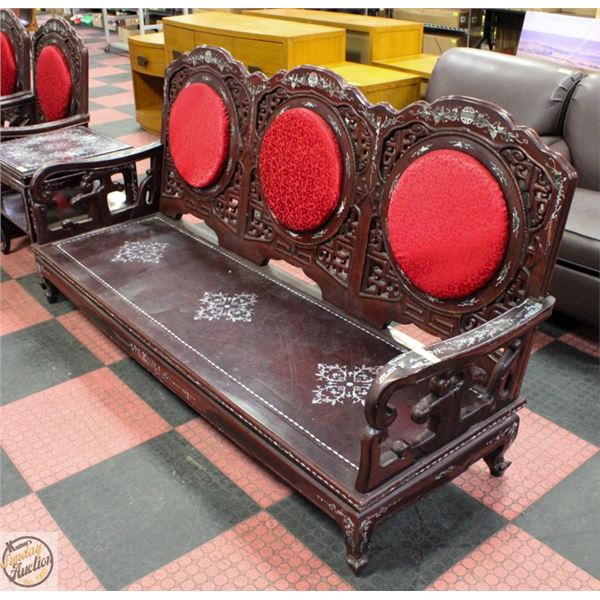 MOTHER OF PEARL INLAID HEAVILY LAQUERED MAHOGANY