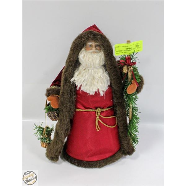 FATHER CHRISTMAS W/ FUR/CLOTH COAT- 14" TALL