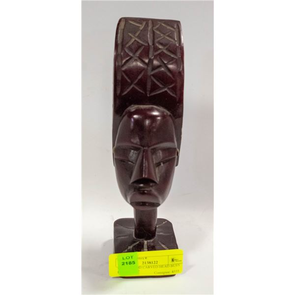 SOLID WOOD CARVED HEAD BUSY FIGURE H-8"