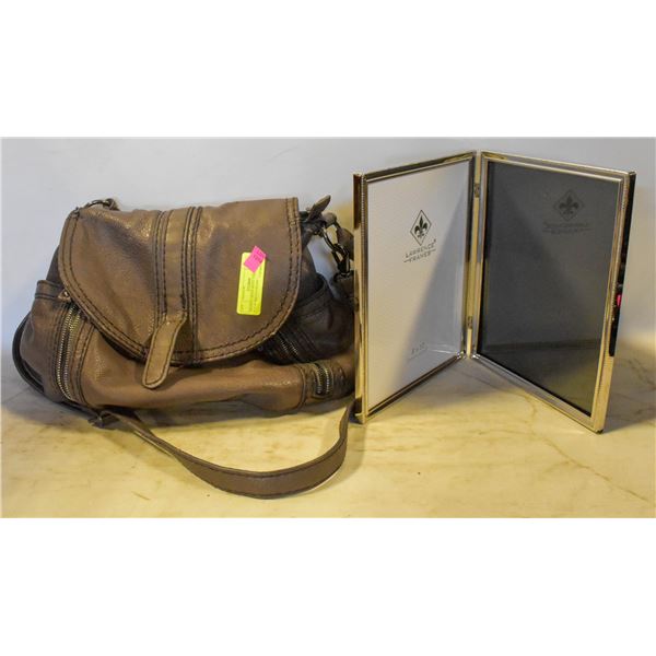 BROWN CROSS BODY USED BAG + 8"X10" PHOTO FRAME
