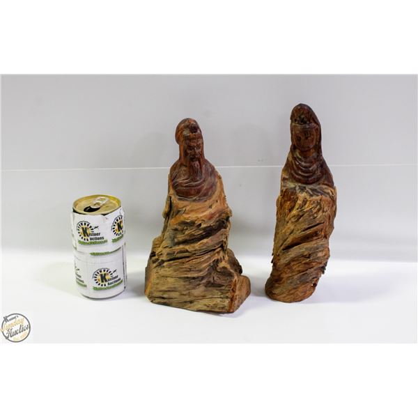 PAIR OF HAND CARVED STATUES LIVE EDGE WOOD