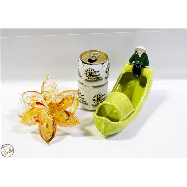 ART GLASS HAND BLOWN FLOWER + ORIENTAL