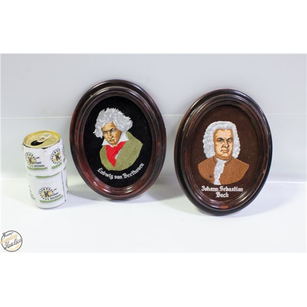 BRITISH FRAMED PAIR OF HAND STITCHED OVAL FRAMED